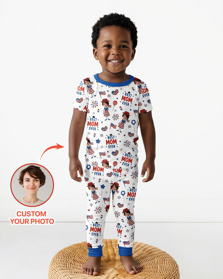 Custom Photo Best Patriotic Family Ever Bamboo Two Piece Short Sleeve Pajama Set