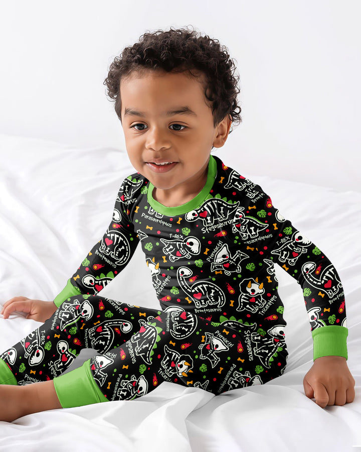 Kawaii Skeleton Dinos Bamboo Two Piece Long Sleeve Pajama Set