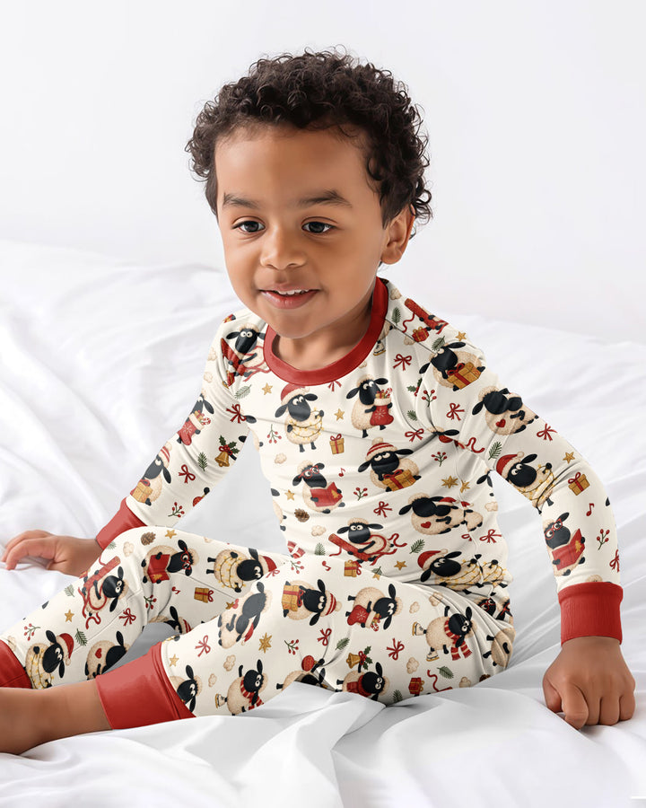 Festive Holiday Sheep Bamboo Two Piece Long Sleeve Pajama Set