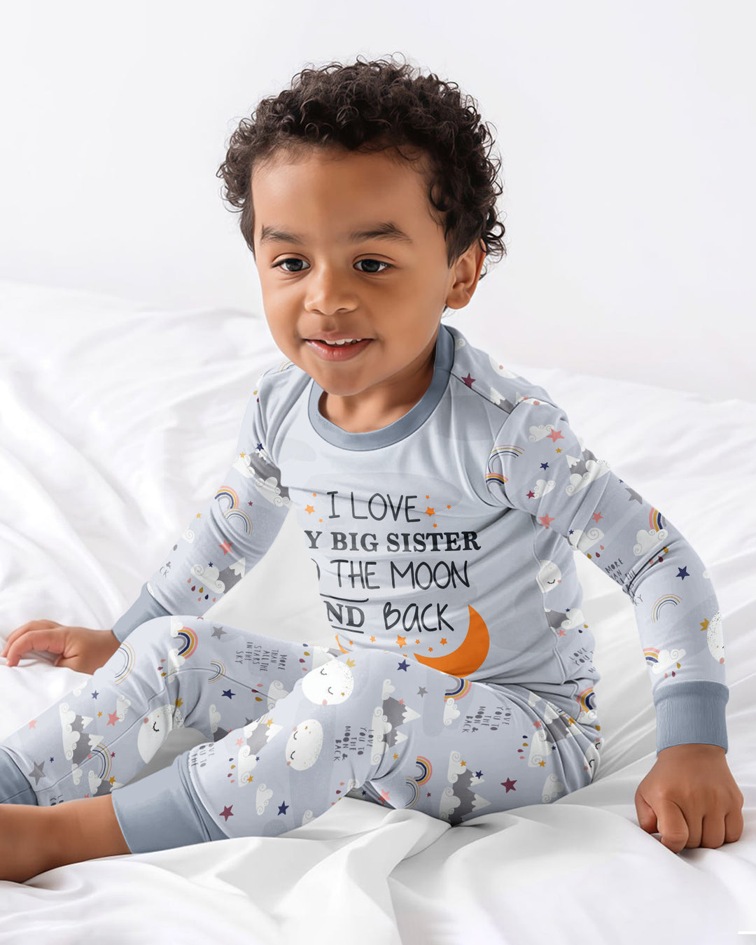 I Love My Big Sister To The Moon And Back Bamboo Two Piece Long Sleeve Pajama Set