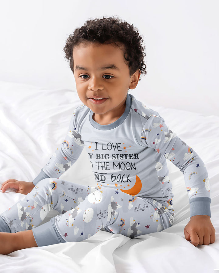 I Love My Big Sister To The Moon And Back Bamboo Two Piece Long Sleeve Pajama Set