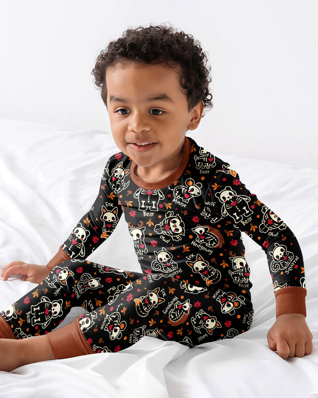 Kawaii Skeleton Woodland Animals Bamboo Two Piece Long Sleeve Pajama Set