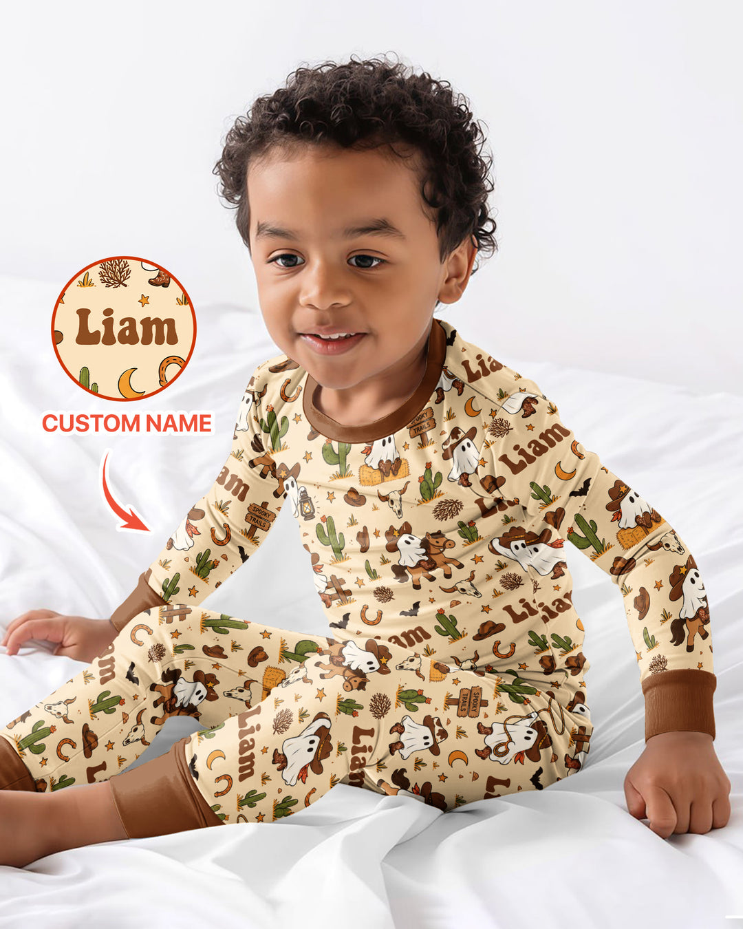 Cowboy Ghost Western Halloween Bamboo Two Piece Long Sleeve Pajama Set