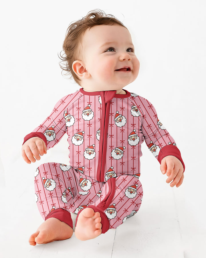 Pink Santa Bow Stripe Christmas Bamboo Convertible Zippy