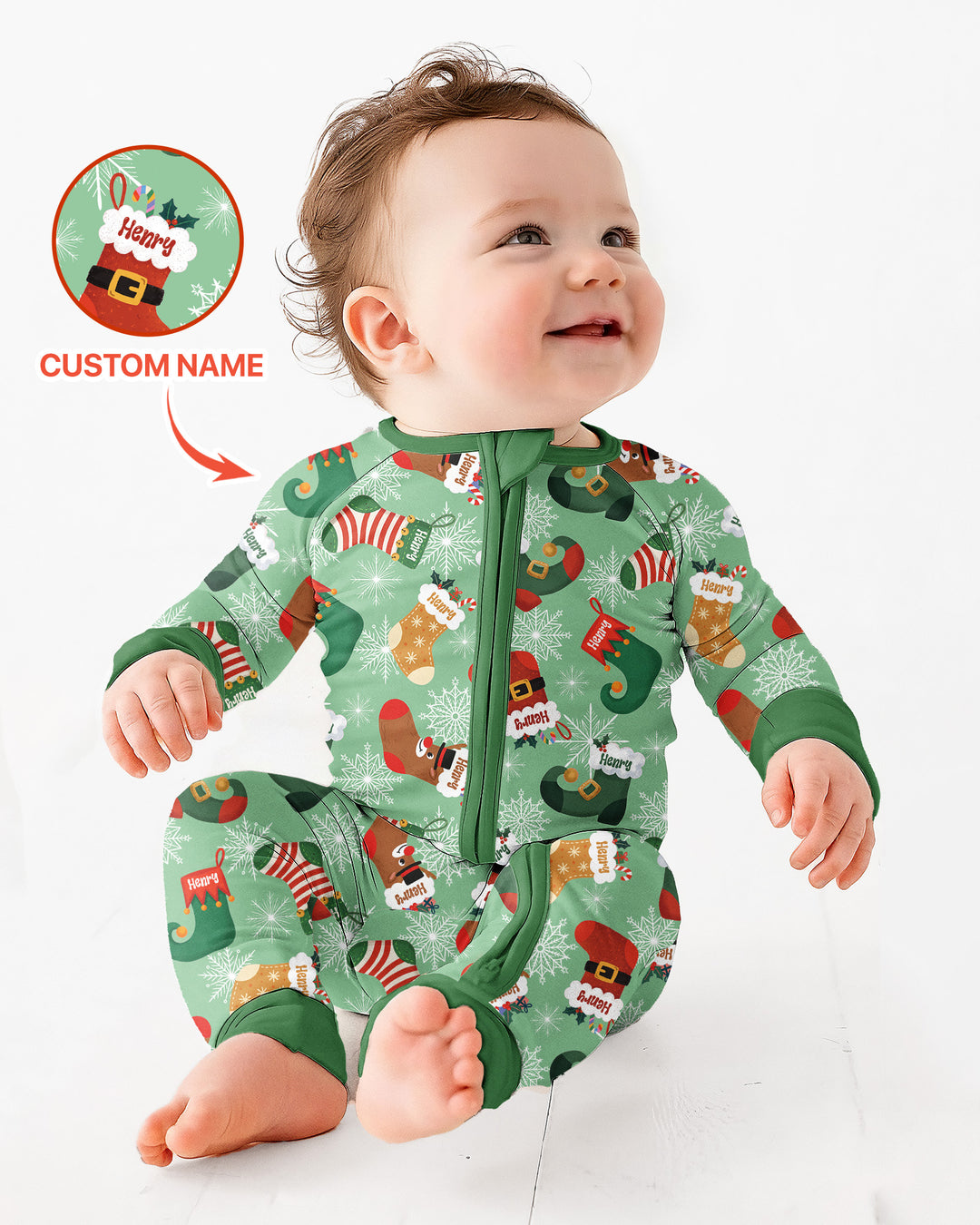 Personalize Christmas Crew Family Matching  Bamboo Convertible Zippy
