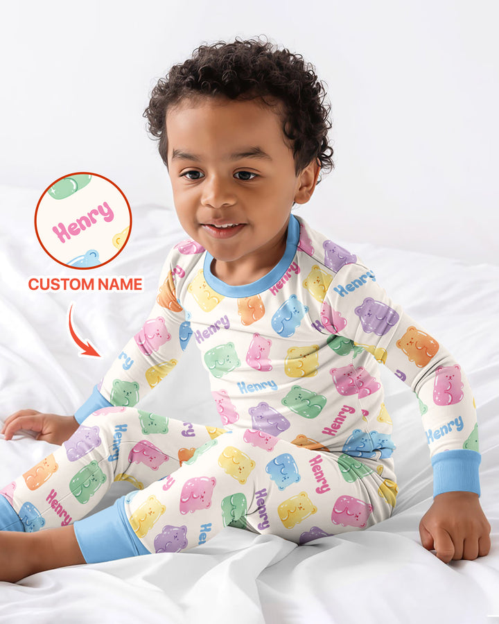 Kawaii Jelly Gummy Bears Custom Name Bamboo Two Piece Long Sleeve Pajama Set