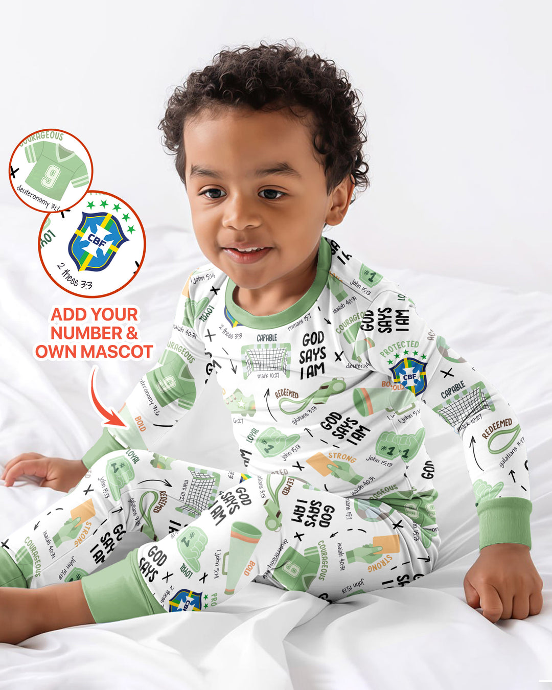Personalized God Says I Am SOCCER Bamboo Two Piece Long Sleeve Pajama Set