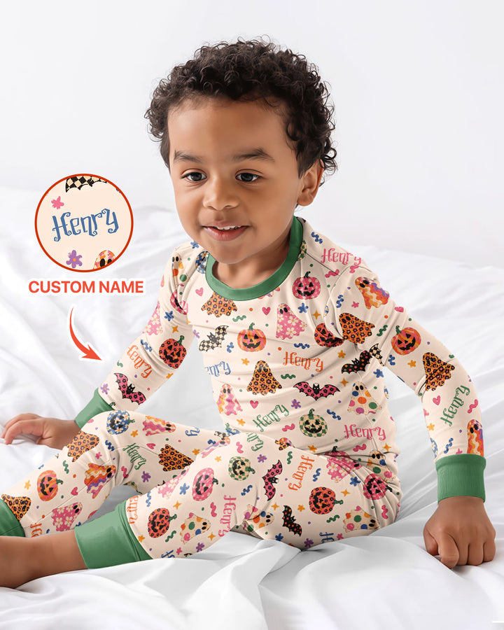 Funky Retro Halloween Bamboo Two Piece Long Sleeve Pajama Set