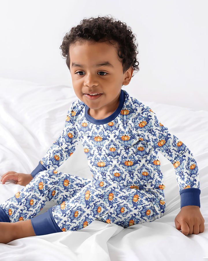 Pumpkin Toile Family Matching Bamboo Two Piece Long Sleeve Pajama Set