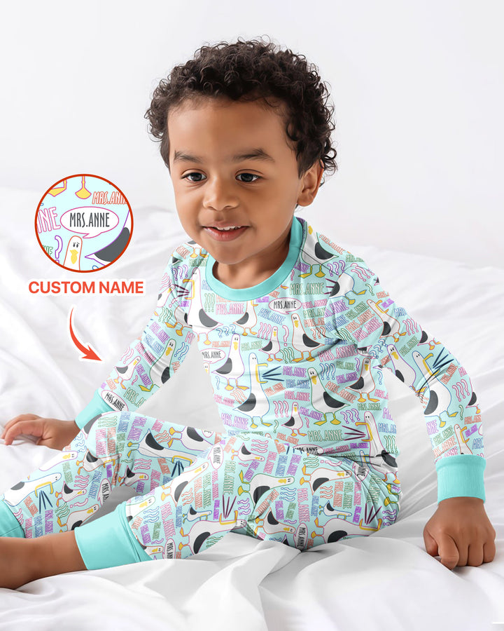 Teacher Teacher Teacher Funny Seagull Bamboo Two Piece Long Sleeve Pajama Set