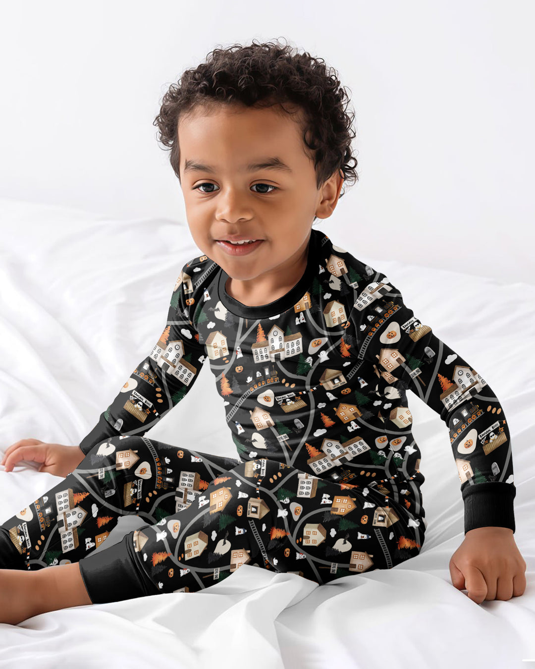 Haunted Halloween Town Map Bamboo Two Piece Long Sleeve Pajama Set