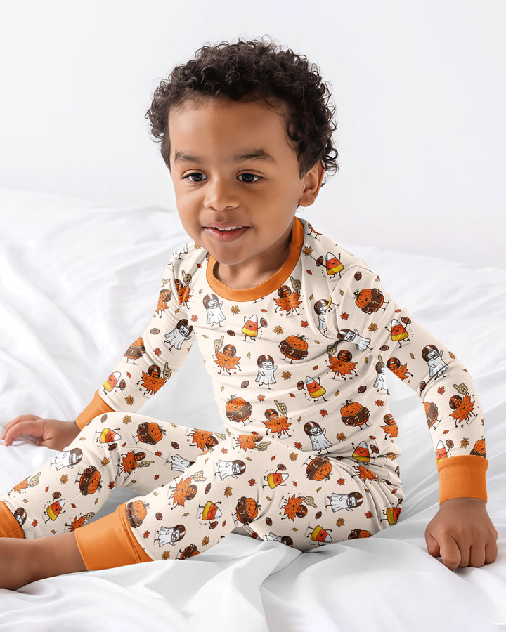 Fall Day Football Bamboo Two Piece Long Sleeve Pajama Set
