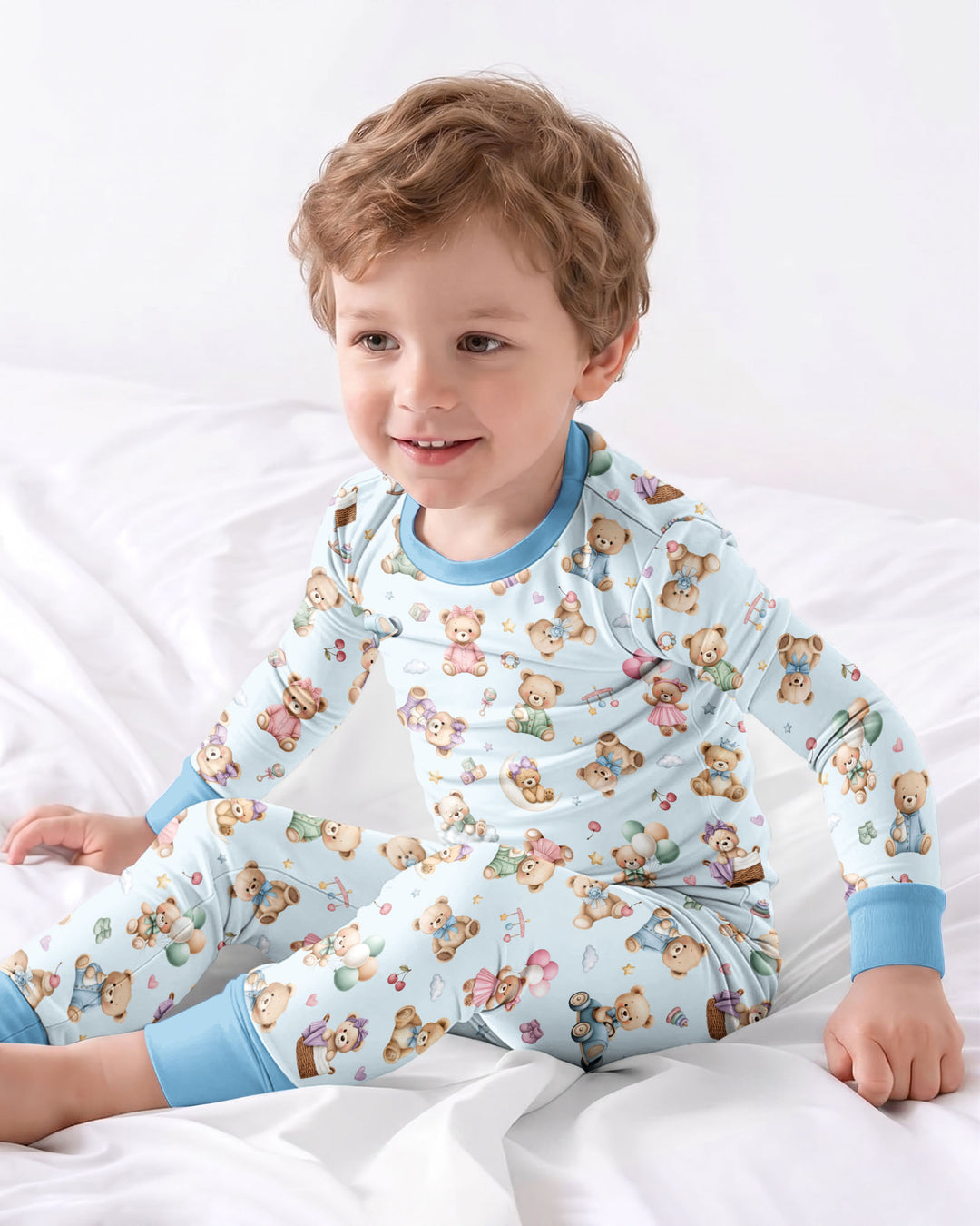 Kawaii Teddy Bamboo Two Piece Long Sleeve Pajama Set
