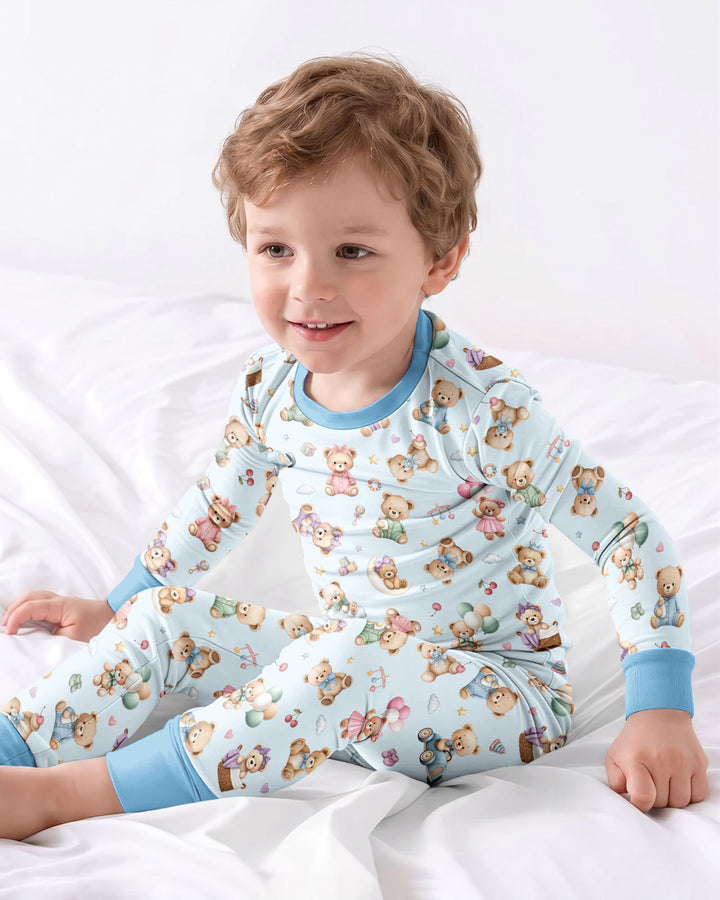 Kawaii Teddy Bamboo Two Piece Long Sleeve Pajama Set
