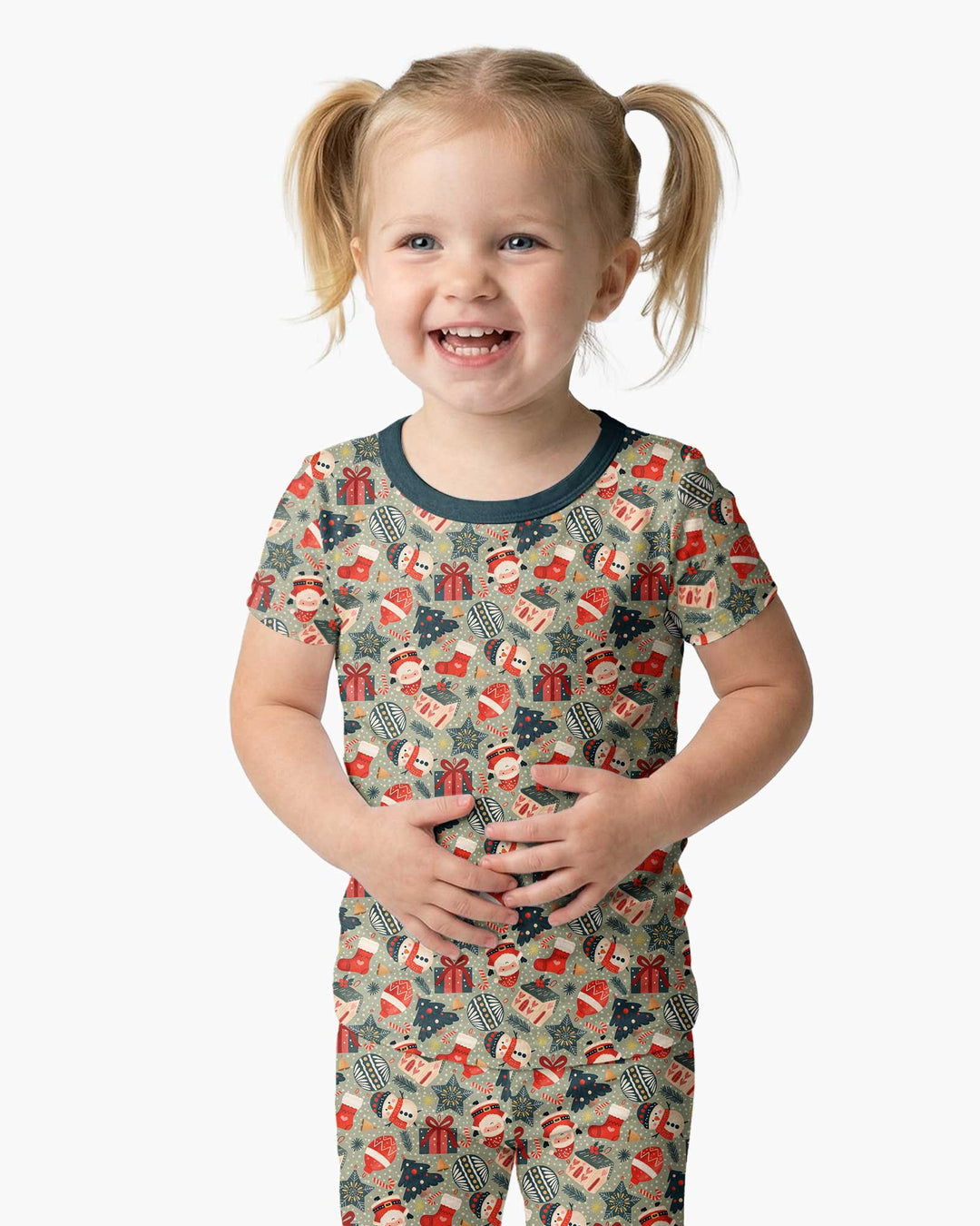 Christmas Ornaments Bamboo Two Piece Short Sleeve Pajama Set