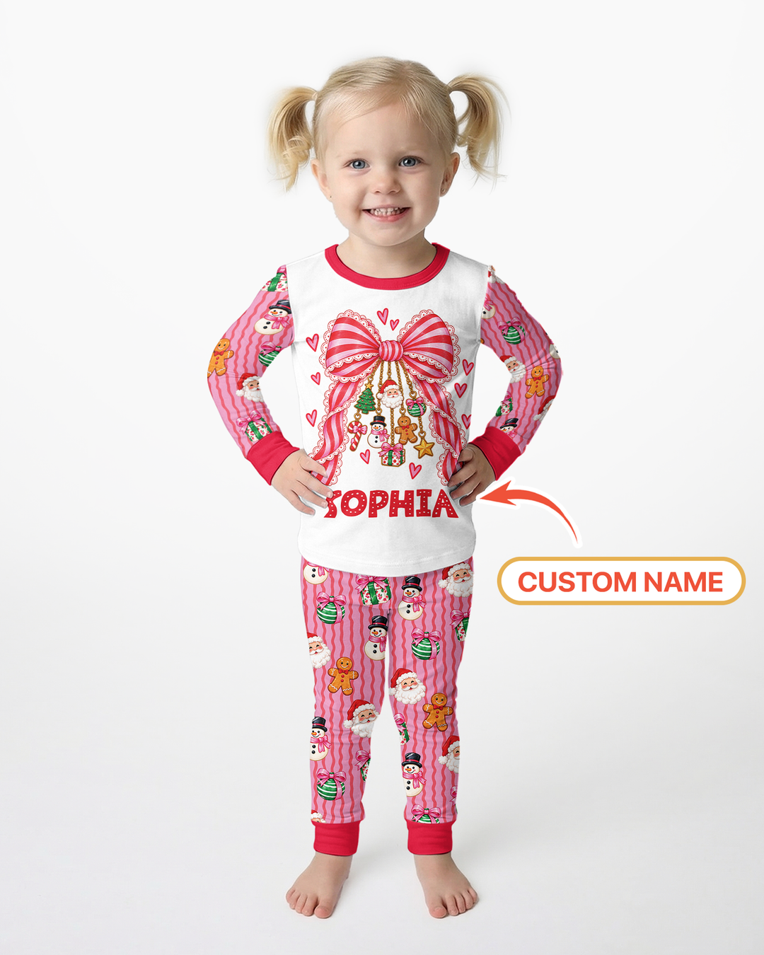 Holly Jolly Custom Name Mommy & Me Matching Bamboo Two Piece Long Sleeve Pajama Set