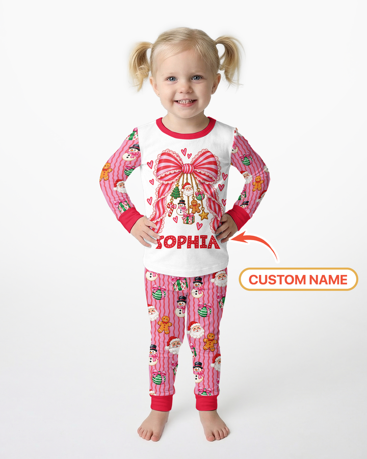 Holly Jolly Custom Name Mommy & Me Matching Bamboo Two Piece Long Sleeve Pajama Set
