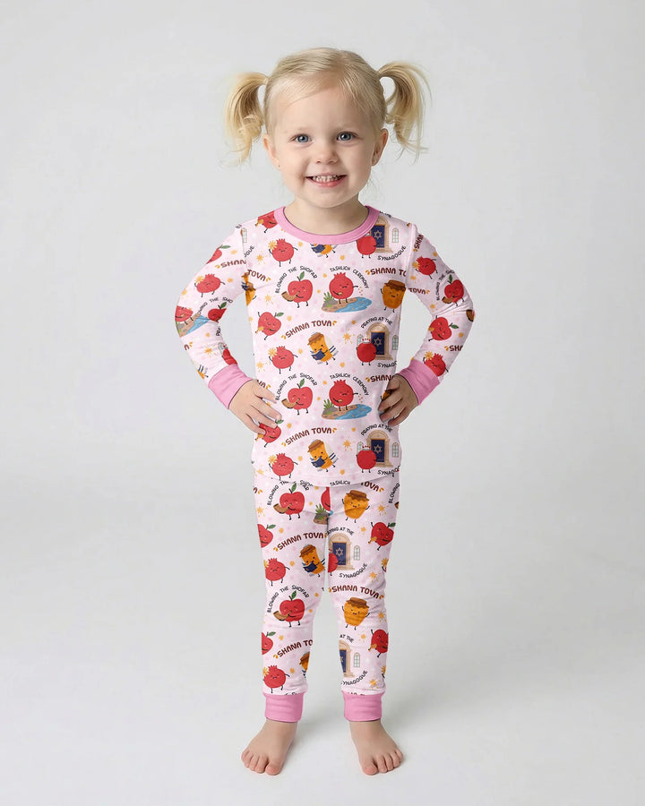 Zweiteiliges Langarm-Pyjama-Set mit Sommerfrüchten