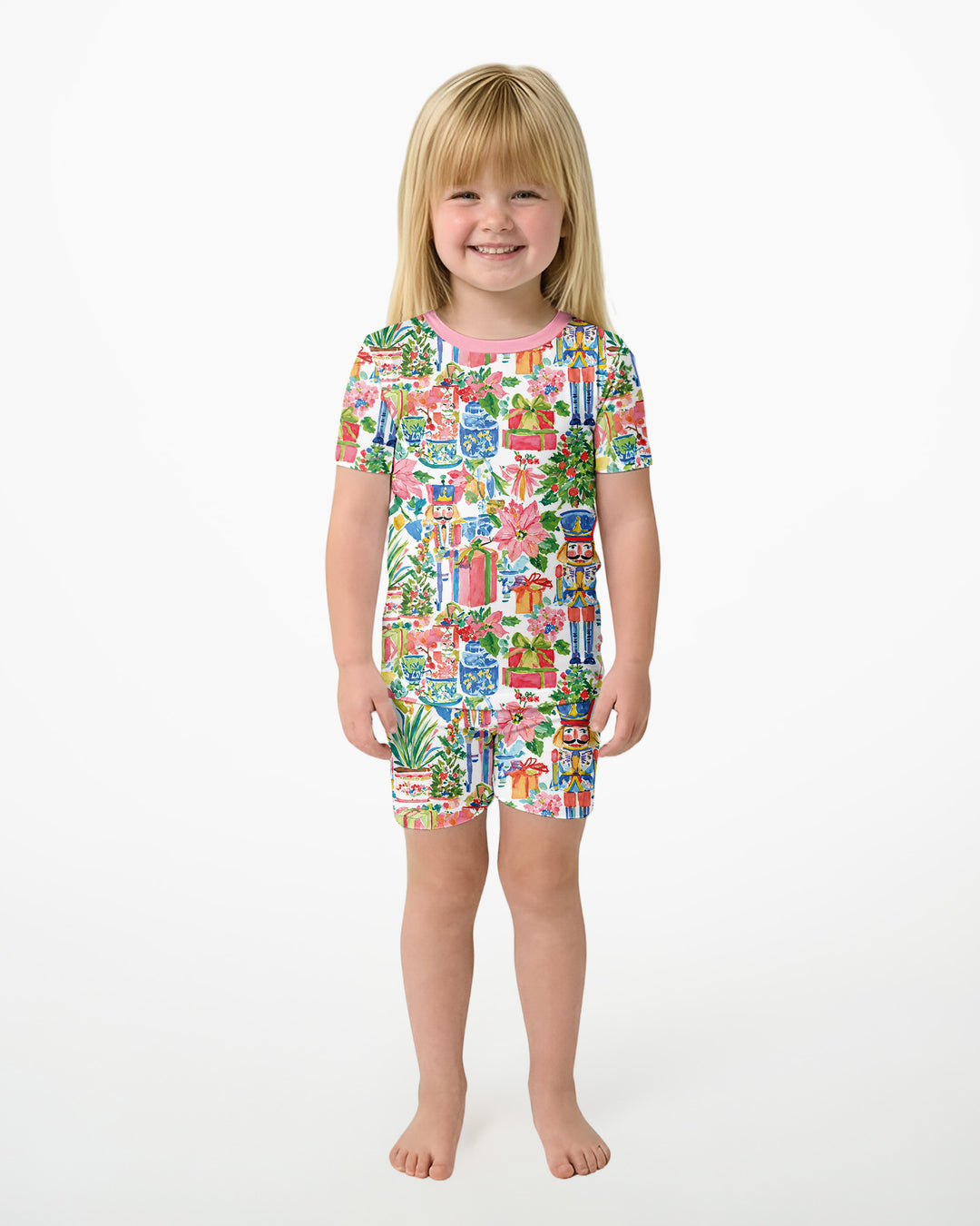 Watercolor Nutcracker Holiday Bamboo Two Piece Short Sleeve Shorts Pajama Set