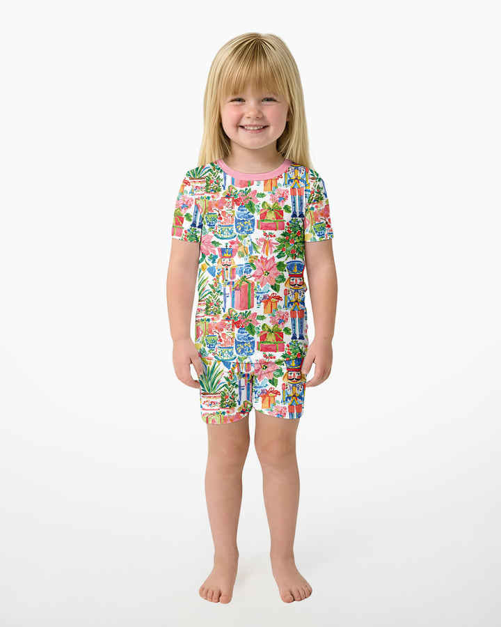 Watercolor Nutcracker Holiday Bamboo Two Piece Short Sleeve Shorts Pajama Set