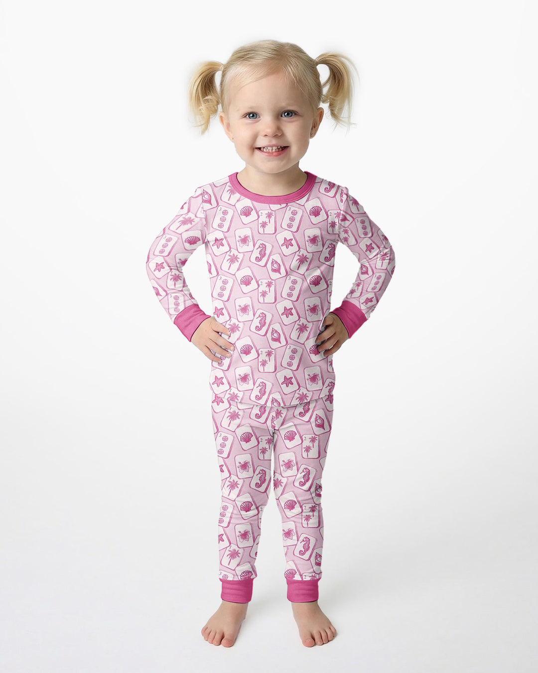 Coastal Mahjong Tiles Bamboo Two Piece Long Sleeve Pajama Set