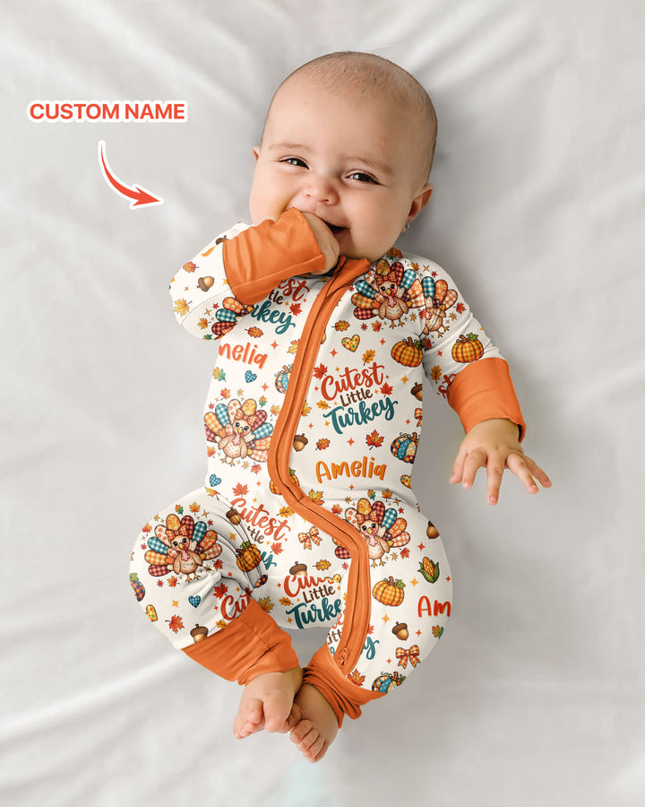 Custom Name Cutest Little Turkey Bamboo Convertible Zippy