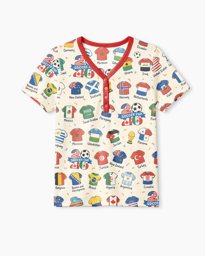 2026 Soccer World Jersey Flag Family Matching Bamboo Women Short Sleeve Short Pajama Set