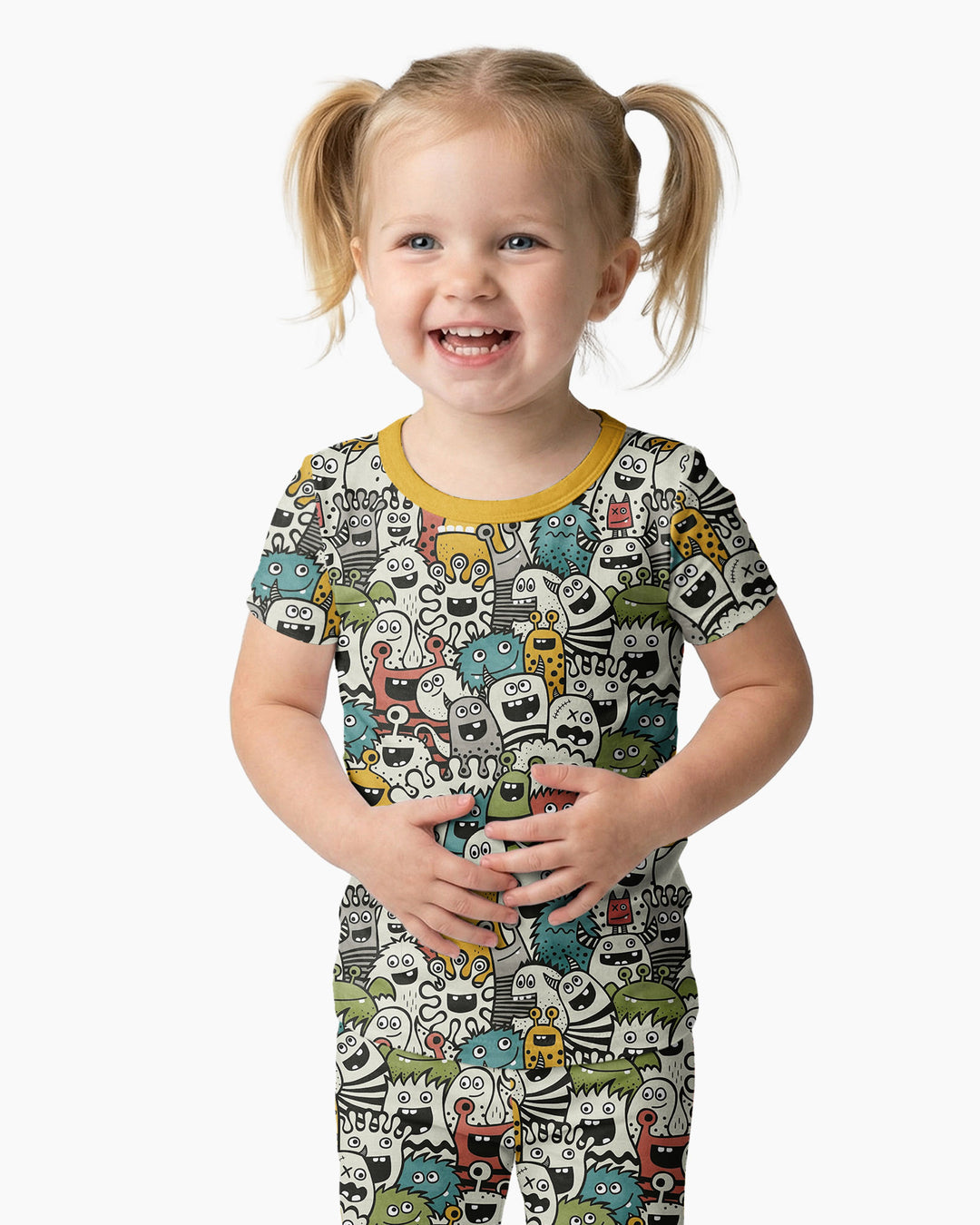 Monsters And Friends Bamboo Two Piece Short Sleeve Pajama Set