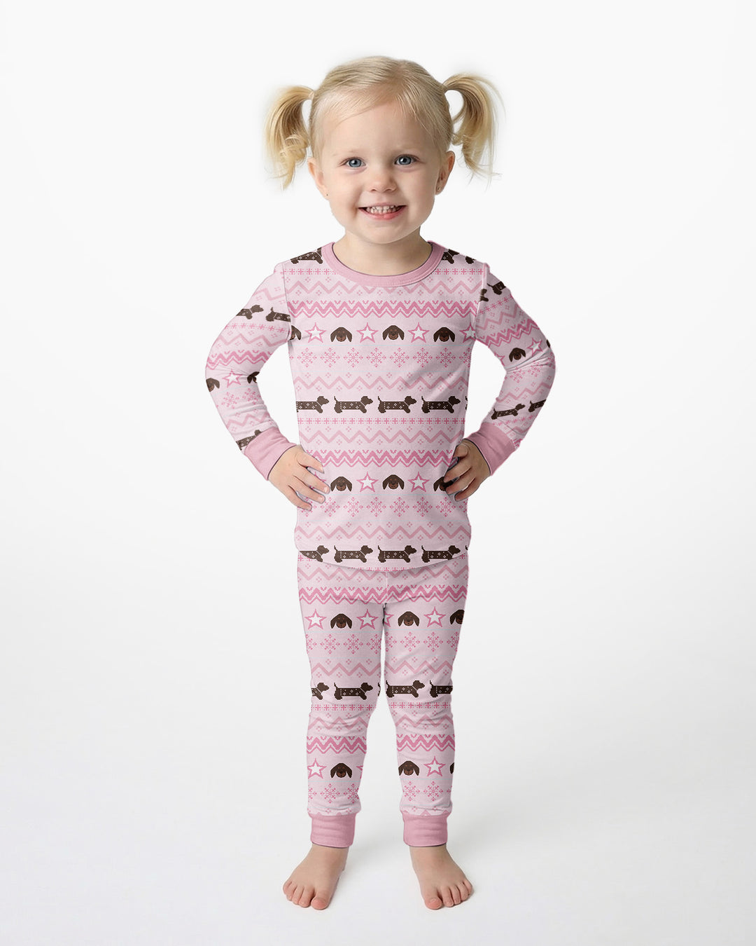 Dachshund Winter Fair Isle Bamboo Two Piece Long Sleeve Pajama Set