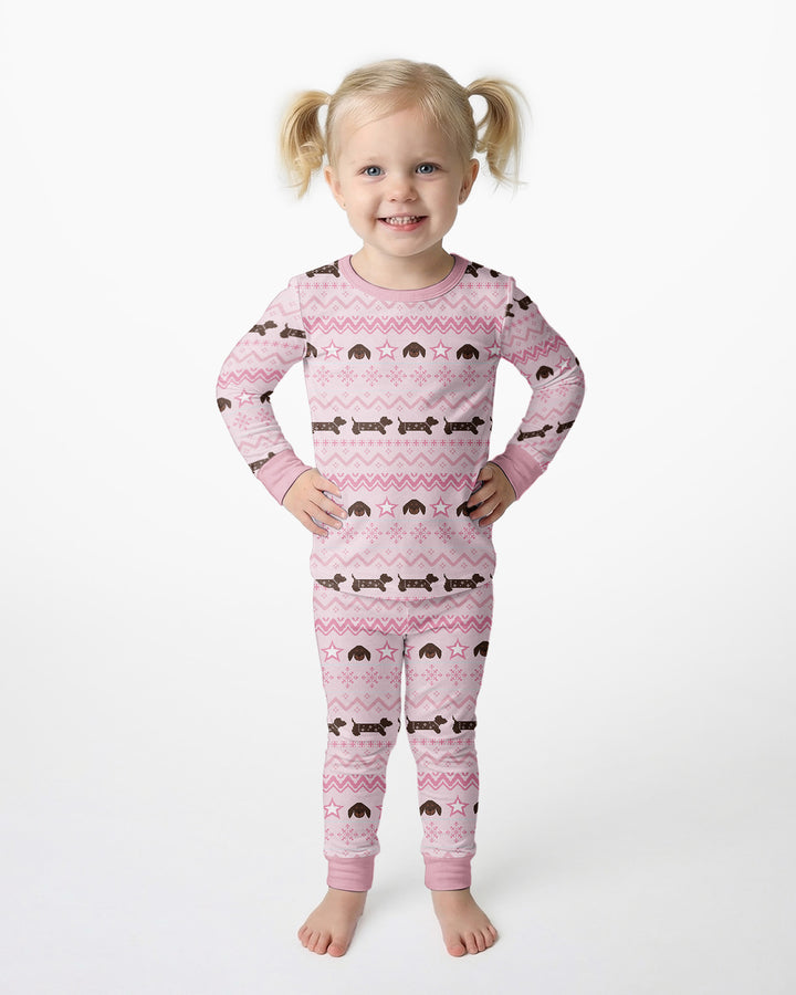 Dachshund Winter Fair Isle Bamboo Two Piece Long Sleeve Pajama Set