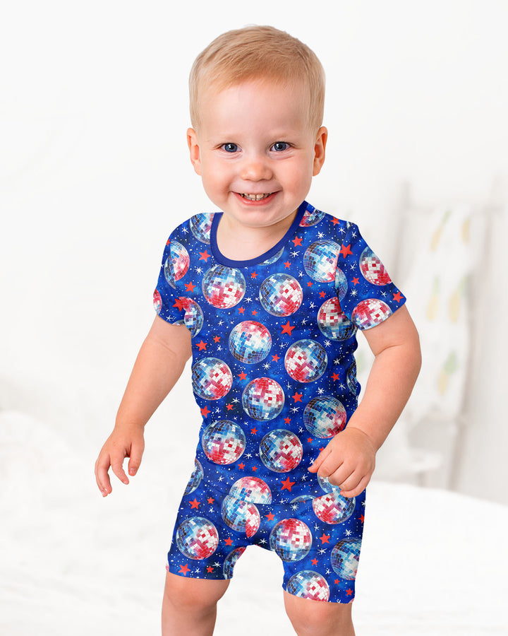 USA Disco Balls Bamboo Two Piece Short Sleeve Shorts Pajama Set