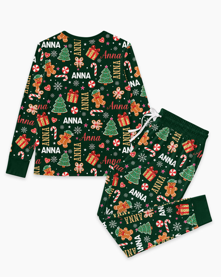 Custom Name Christmas Crew Family Matching Bamboo Women Pajama Set
