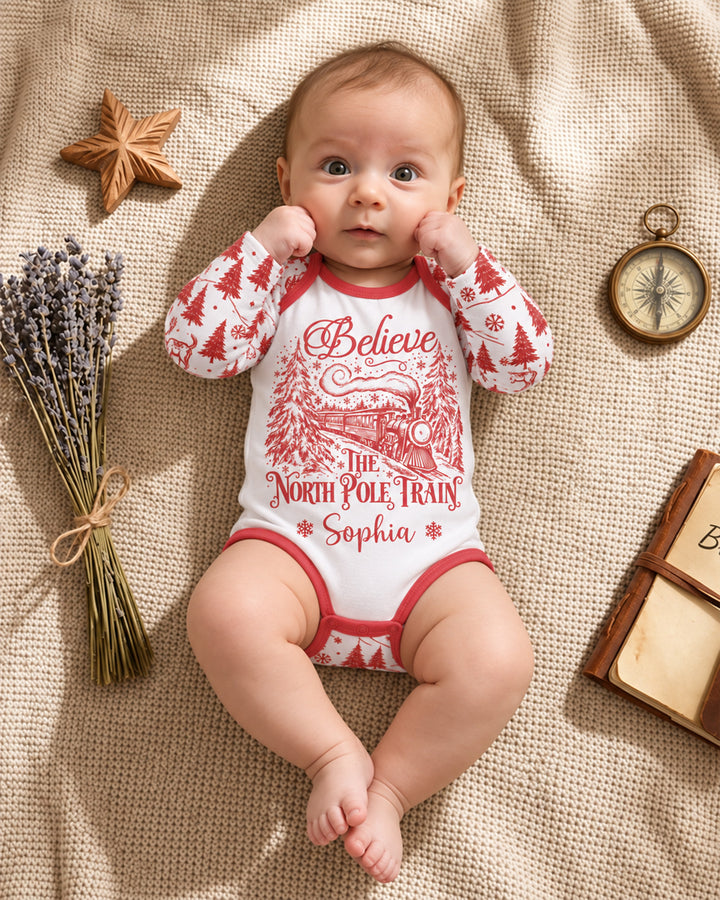 Custom Name North Pole Train Bamboo Bodysuit