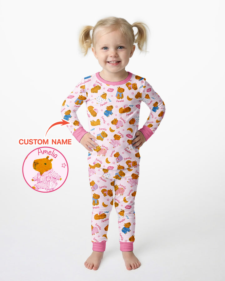 Cozy Capybara Dreams Bamboo Two Piece Long Sleeve Pajama Set