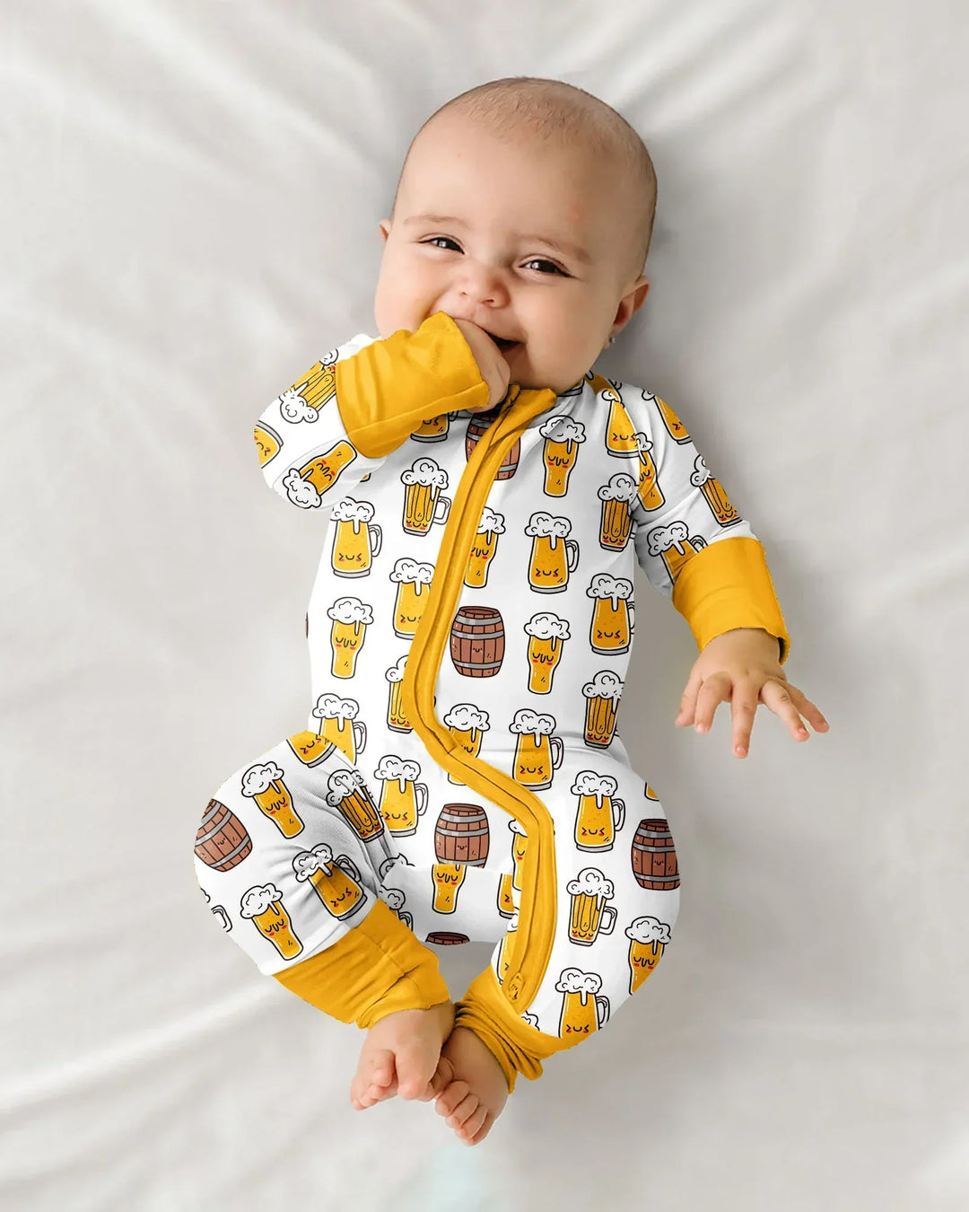 Beer Mugs and Barrels Bamboo Convertible Zippered Romper