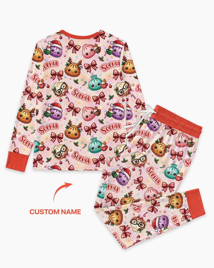 Custom Name Merry Christmas Dumpling Bamboo Women Pajama Set