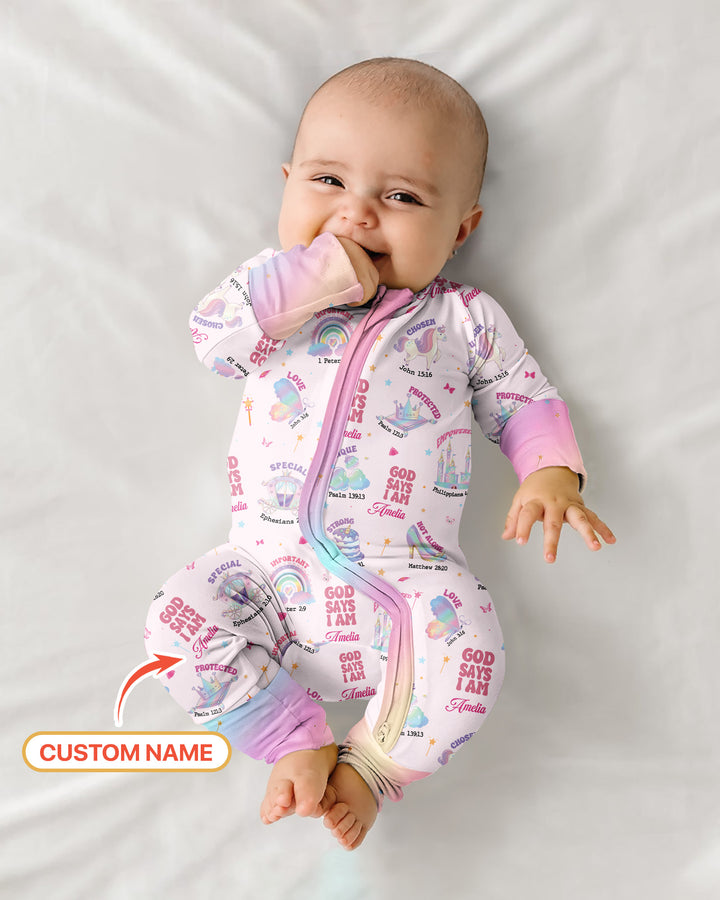 God Says I Am Custom Name - Dreamy Princess Bamboo Convertible Zippy