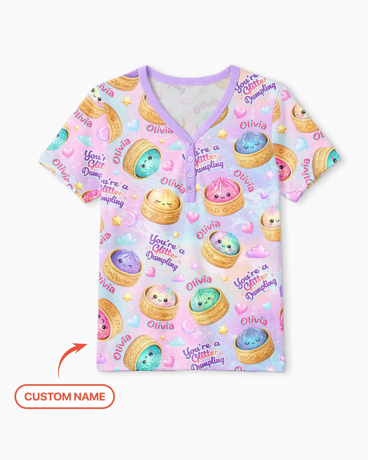 Custom Name You're A Glitter Dumpling Bamboo Women Short Sleeve Short Pajama Set