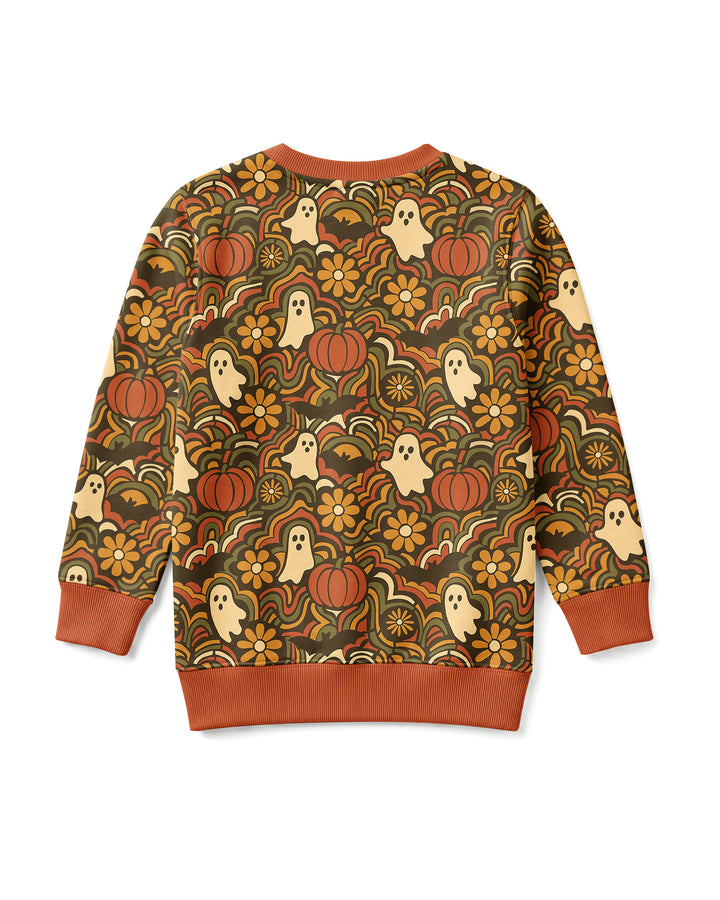 Retro Halloween Ghost Pumpkin Floral Bamboo Crewneck Sweatshirt