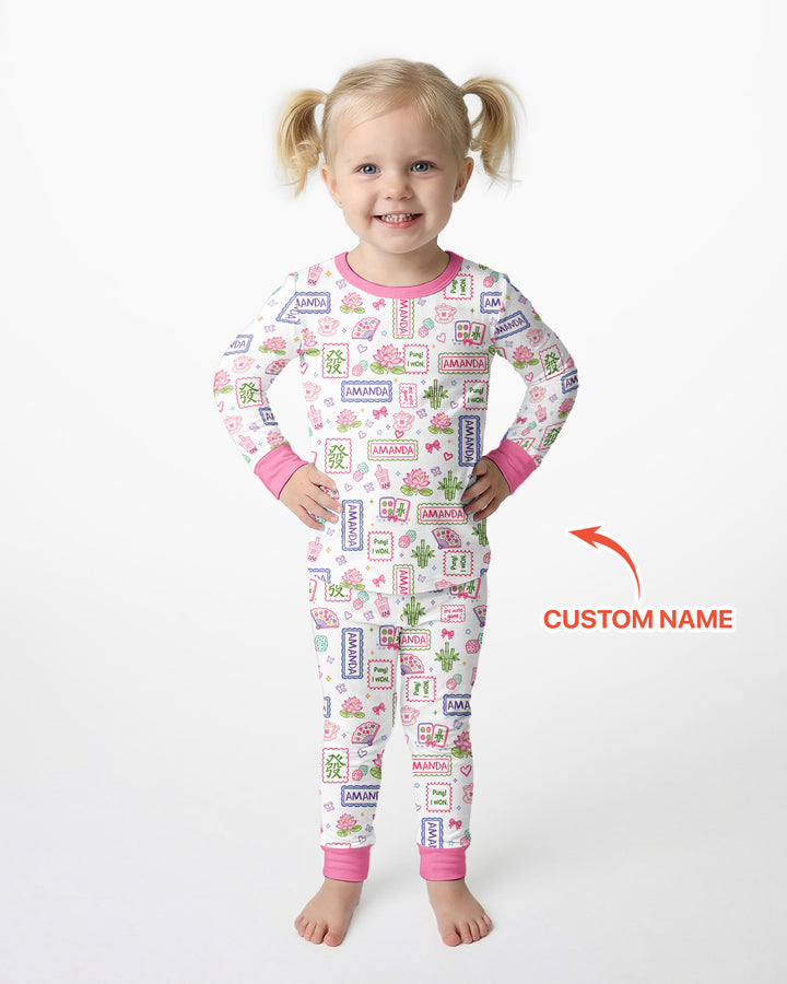 Personalized Preppy Mahjong  Bamboo Two Piece Long Sleeve Pajama Set
