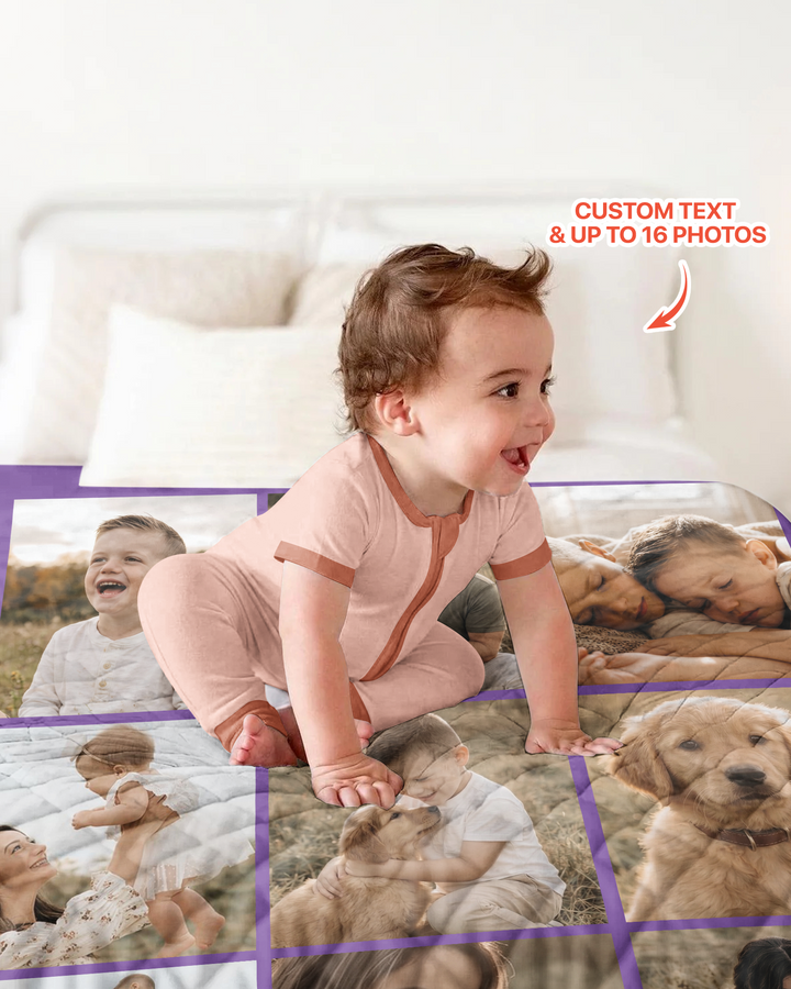 Custom Photo Collage Family Bamboo Quilt Blanket