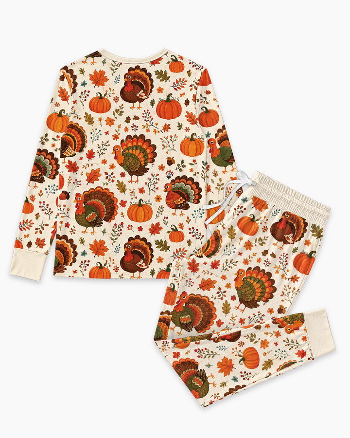 Turkey Autumn Pumpkin Bamboo Women Pajama Set