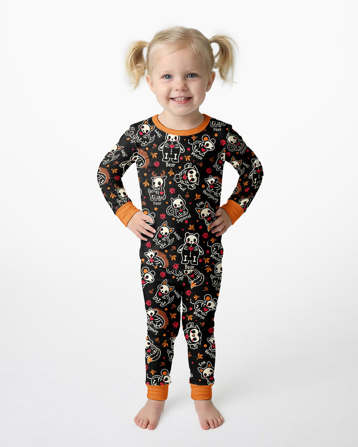 Kawaii Skeleton Woodland Animals Bamboo Two Piece Long Sleeve Pajama Set
