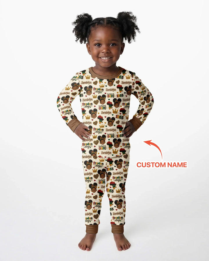 Custom Name Juneteenth Unapologetically Dope Bamboo Two Piece Long Sleeve Pajama Set