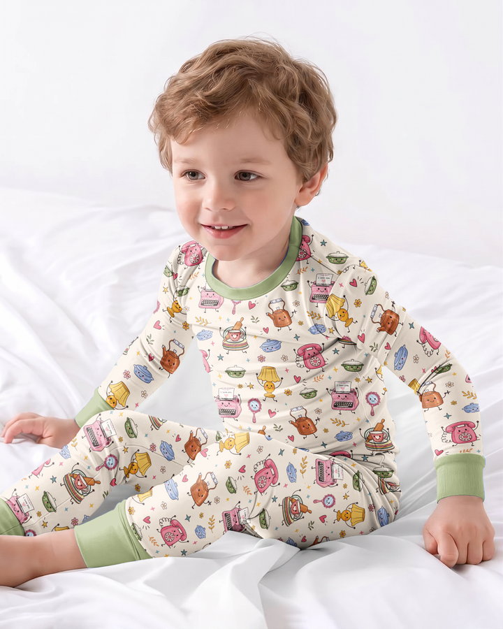 Retro Chasing Toy Bamboo Two Piece Long Sleeve Pajama Set