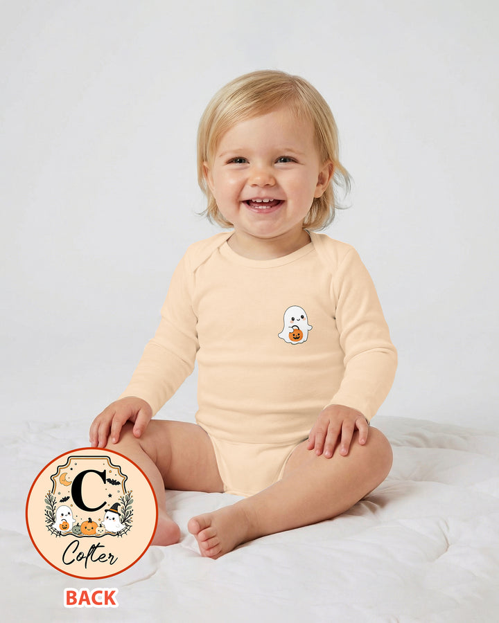 Custom Monogram Ghost Pumpkin Bamboo Bodysuit
