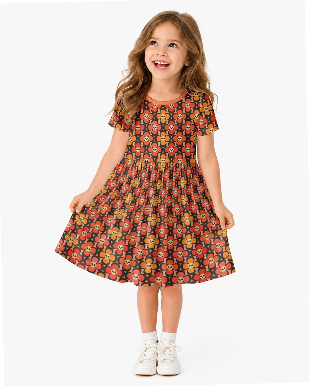 Retro Skull Flower Halloween Bamboo Twirl Dress