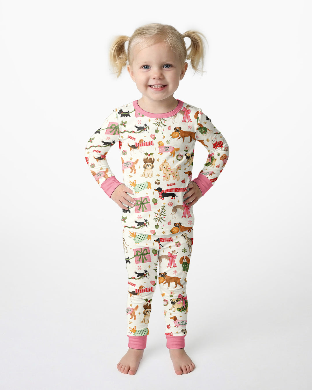 Festive Dog Merry Woofmas Bamboo Two Piece Long Sleeve Pajama Set
