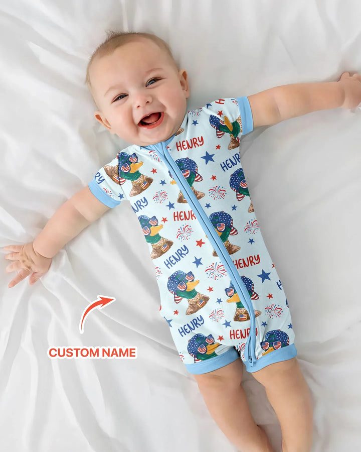 Custom Name Patriotic Mallard Duck  Bamboo Shorty Zippy