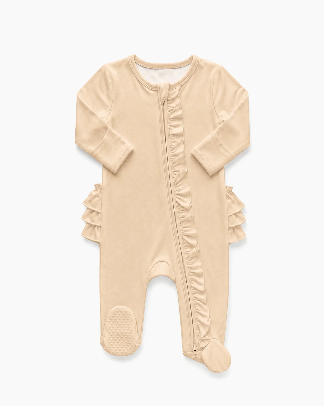 Solid Color Zipper Ruffle Footie